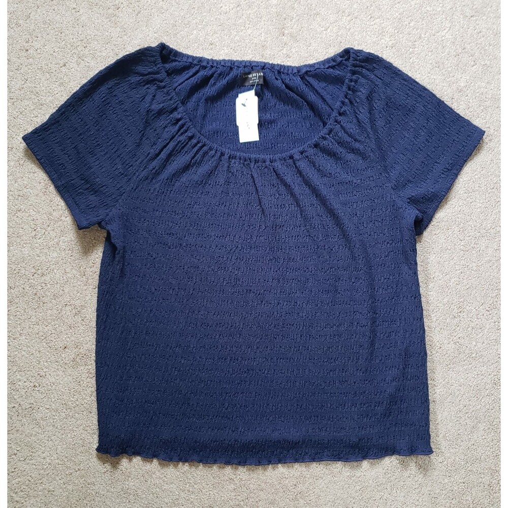 Lane Bryant Nwt Women's Blouse Stretchy Elastic Neck Navy Blue Size 18/20